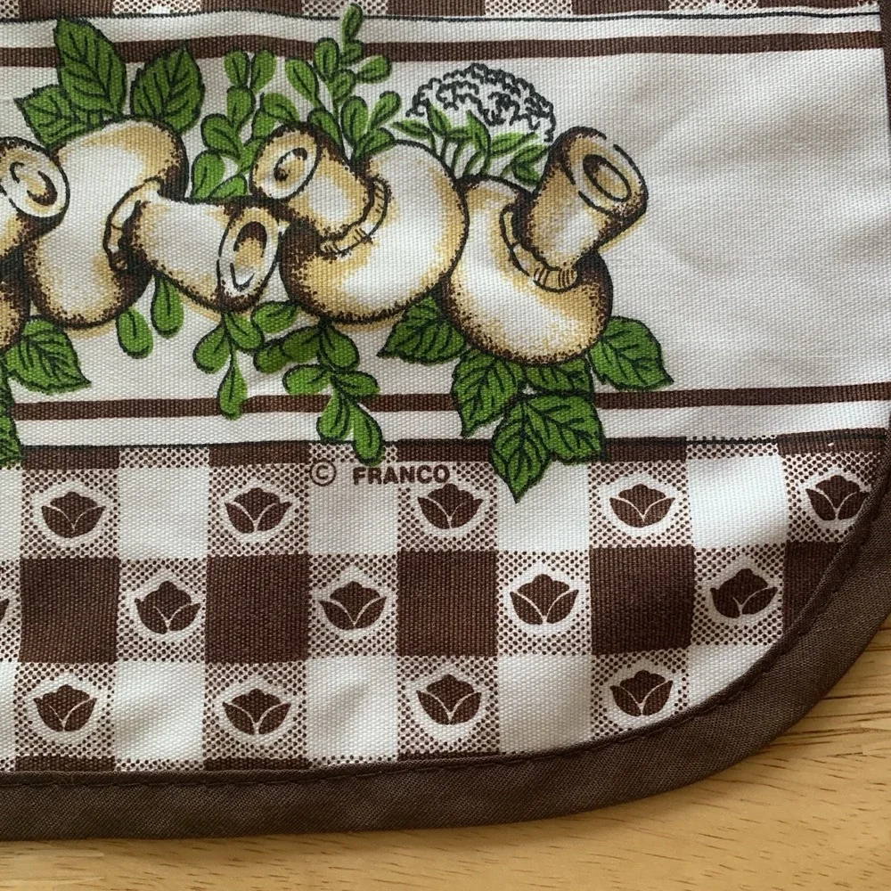 Vtg Half Apron Retro Mushrooms Vegetables Homesteading Franco Pockets Checkered